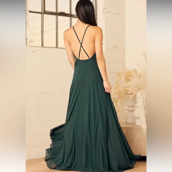 SOLD Lulus Mythical Kind of Love Dark Green Maxi Dress Size Small - Picture 2 of 6
